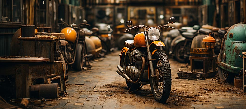 Motocicletta-d-epoca-in-un-garage-a-cui-manca-la-targa-storica